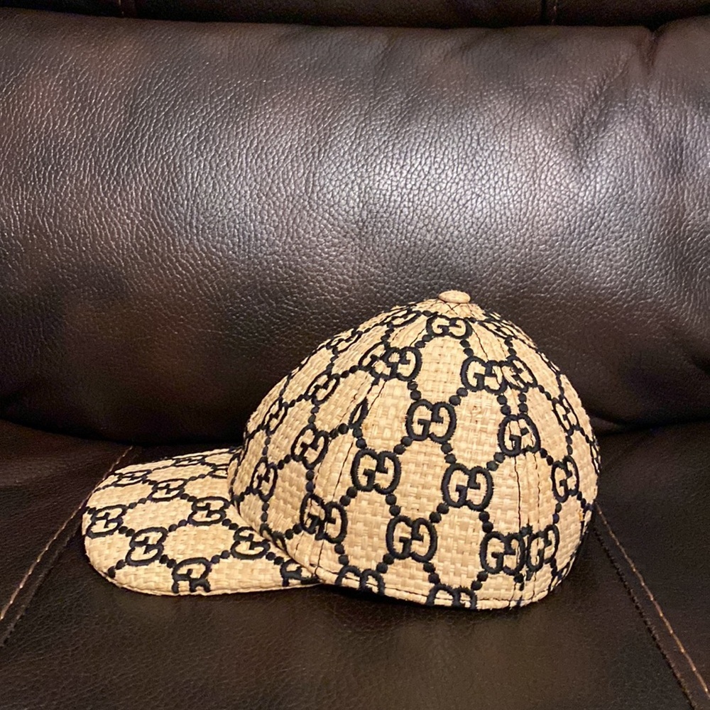 Gucci unisex Raffia GG Monogram Embroidered Baseball Hat NEW - Picture 3 of 10